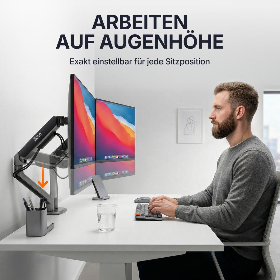 3IDEE Flexi-Lite Dual Monitorarm - 2 Monitore - [17-32" / bis 9kg pro Arm] - stufenlos Höhenverstellbar
